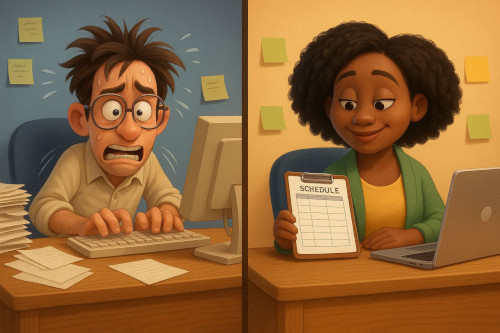 One frustrated coworker and one very happy coworker